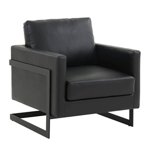 LeisureMod Lincoln Modern Leather Arm Chair with Black Steel Frame Black