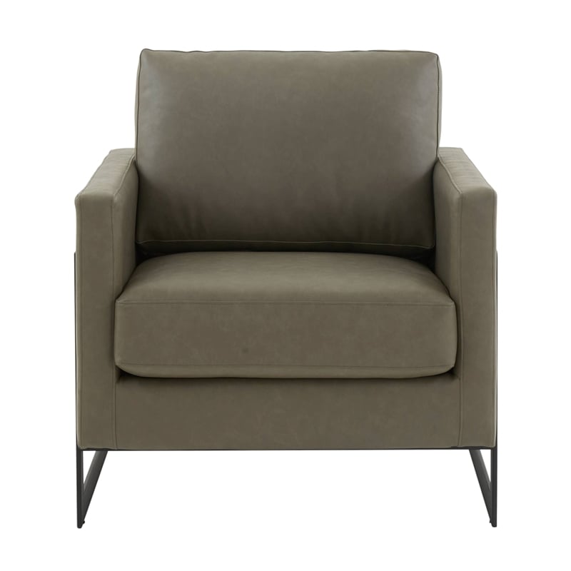 LeisureMod Lincoln Modern Leather Arm Chair with Black Steel Frame Gray
