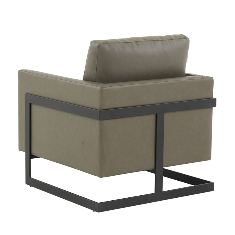 LeisureMod Lincoln Modern Leather Arm Chair with Black Steel Frame Gray