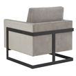 LeisureMod Lincoln Modern Velvet Arm Chair with Black Steel Frame Light Gray