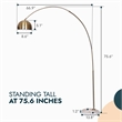 Leisuremod Arco Floor Lamp with White Marble Base and Metal Lamp Shade Gold