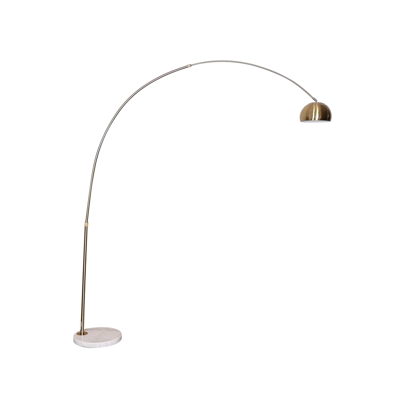 Leisuremod Arco Floor Lamp with White Marble Base and Metal Lamp Shade Gold