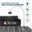 Leisuremod Arco Floor Lamp with White Marble Base and Metal Lamp Shade Black
