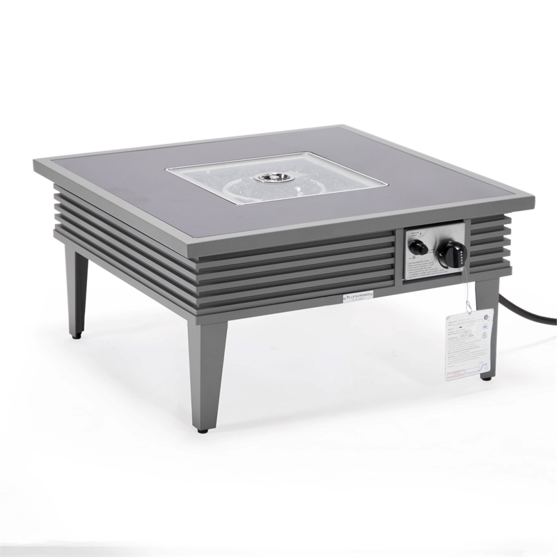 Leisuremod Walbrooke Square Patio Fire Pit Table with Aluminum Slats Frame Gray