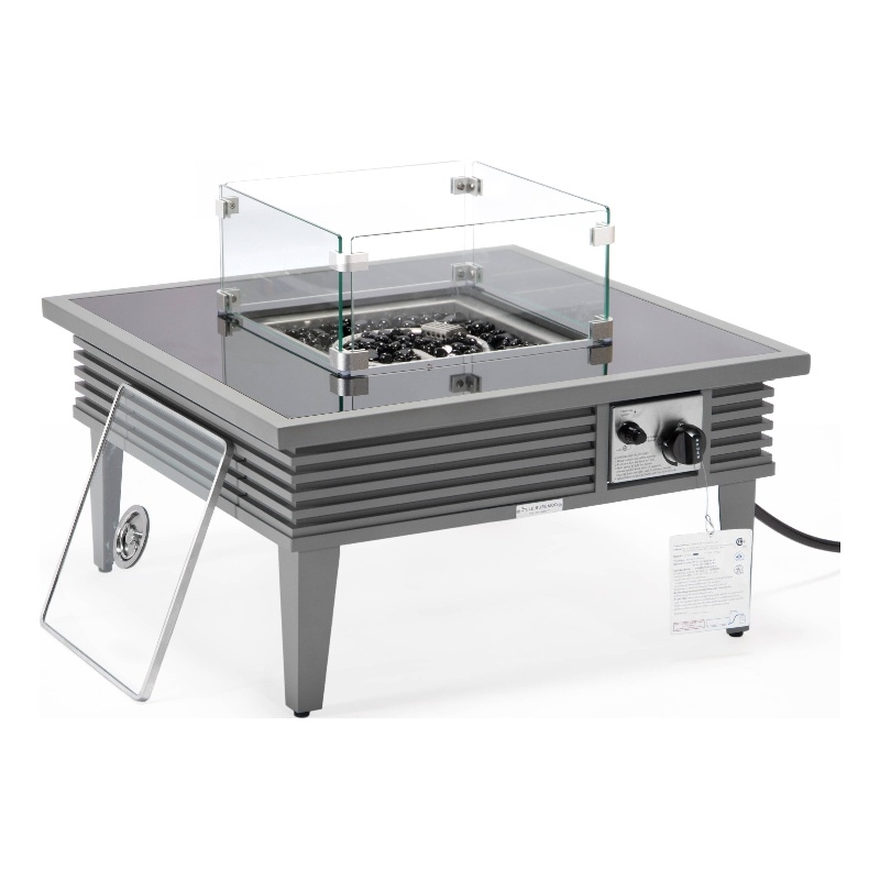 Leisuremod Walbrooke Square Patio Fire Pit Table with Aluminum Slats Frame Gray
