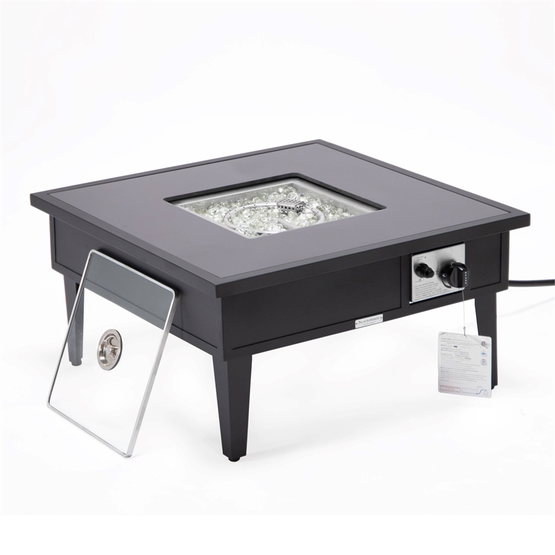 Leisuremod Walbrooke Square Patio Fire Pit Table with Aluminum Frame Black