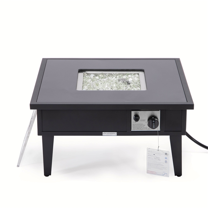 Leisuremod Walbrooke Square Patio Fire Pit Table with Aluminum Frame Black