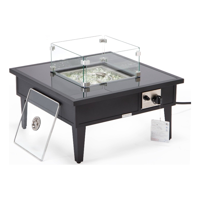 Leisuremod Walbrooke Square Patio Fire Pit Table with Aluminum Frame Black