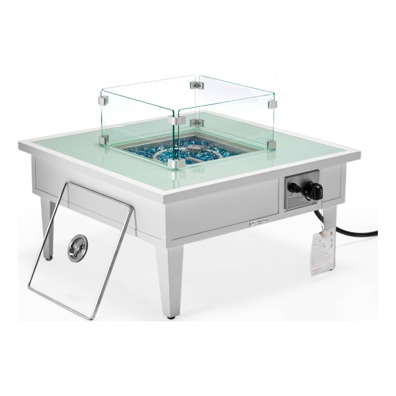 Leisuremod Walbrooke Square Patio Fire Pit Table with Aluminum Frame White
