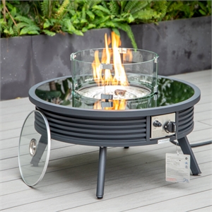 Leisuremod Walbrooke Round Patio Fire Pit Table with Aluminum Slats Frame Black