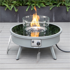 Leisuremod Walbrooke Round Patio Fire Pit Table with Aluminum Frame Gray