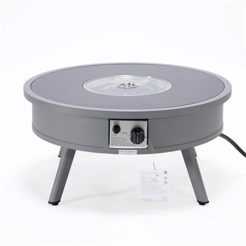 Leisuremod Walbrooke Round Patio Fire Pit Table with Aluminum Frame Gray