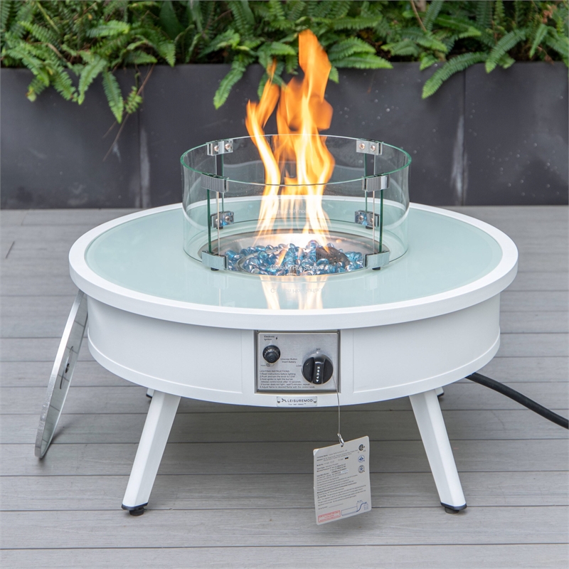 leisuremod walbrooke round patio fire pit table with aluminum frame white