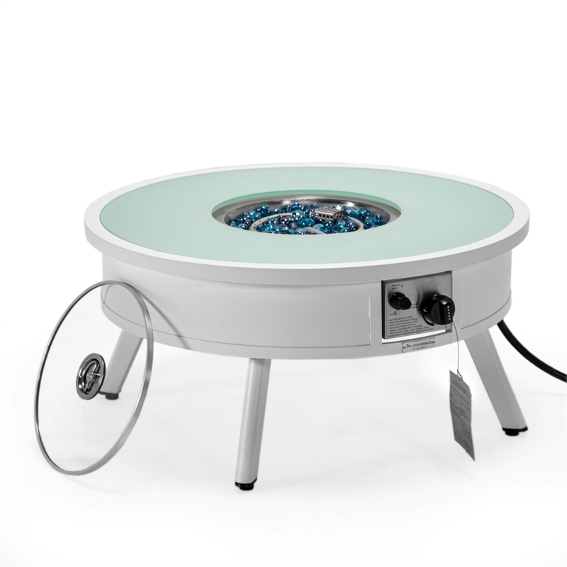 leisuremod walbrooke round patio fire pit table with aluminum frame white
