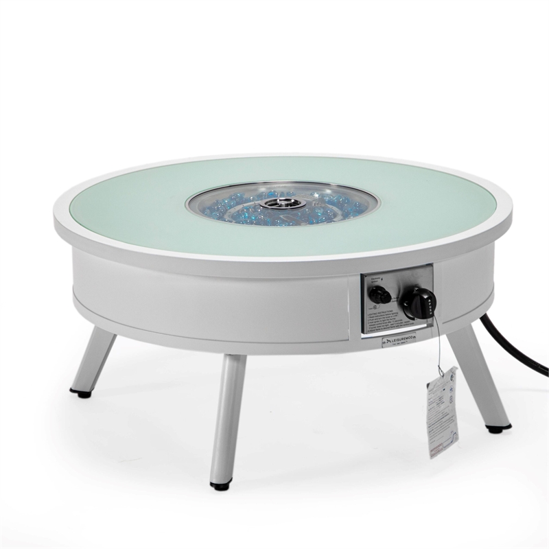 leisuremod walbrooke round patio fire pit table with aluminum frame white
