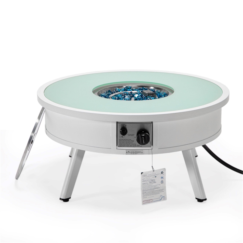 leisuremod walbrooke round patio fire pit table with aluminum frame white