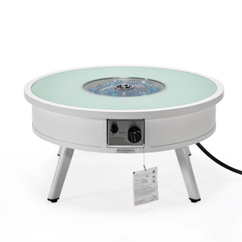 leisuremod walbrooke round patio fire pit table with aluminum frame white