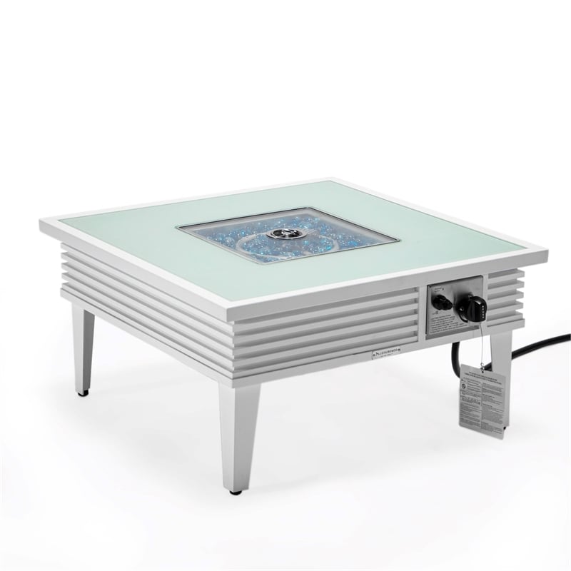 LeisureMod Walbrooke Square Patio Aluminum Fire Pit Table and Tank Holder White