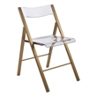 LeisureMod Menno Stainless Steel & Acrylic Folding Dining Chair in Gold/Clear