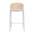 LeisureMod Ervilla Wicker Bar Stool with White Powder Coated Metal Frame Beige