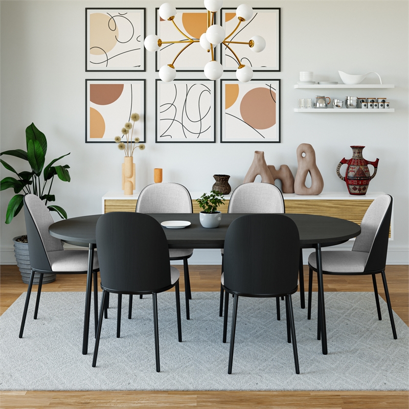 LeisureMod Tule Dining Chair with Leather Seat Set of 4 Black/White