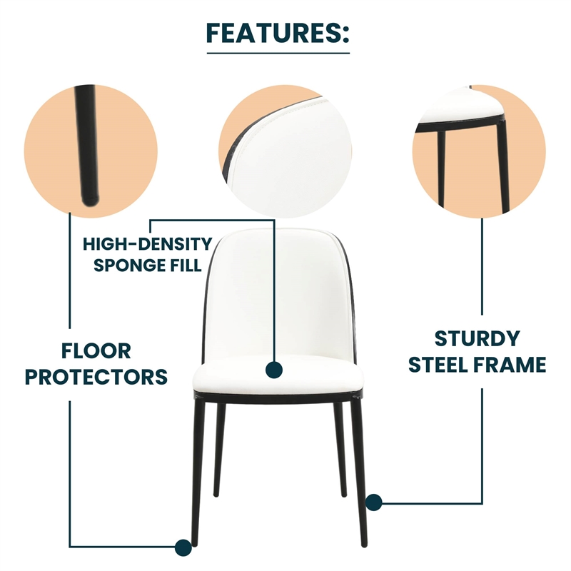 LeisureMod Tule Dining Chair with Leather Seat Set of 4 Black/White