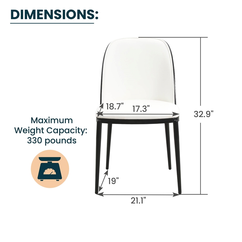 LeisureMod Tule Dining Chair with Leather Seat Set of 4 Black/White