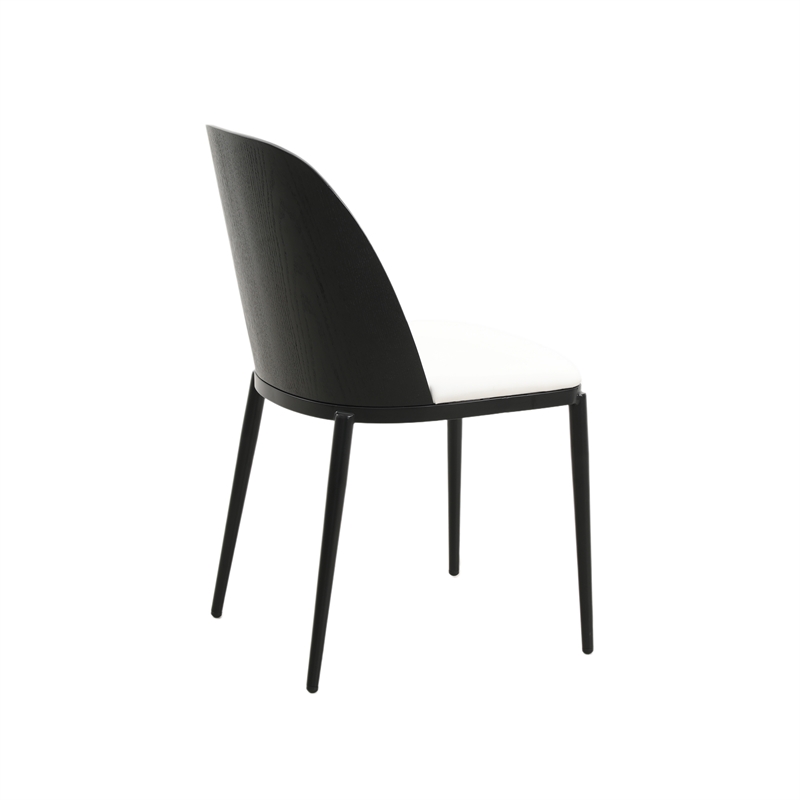 LeisureMod Tule Dining Chair with Leather Seat Set of 4 Black/White