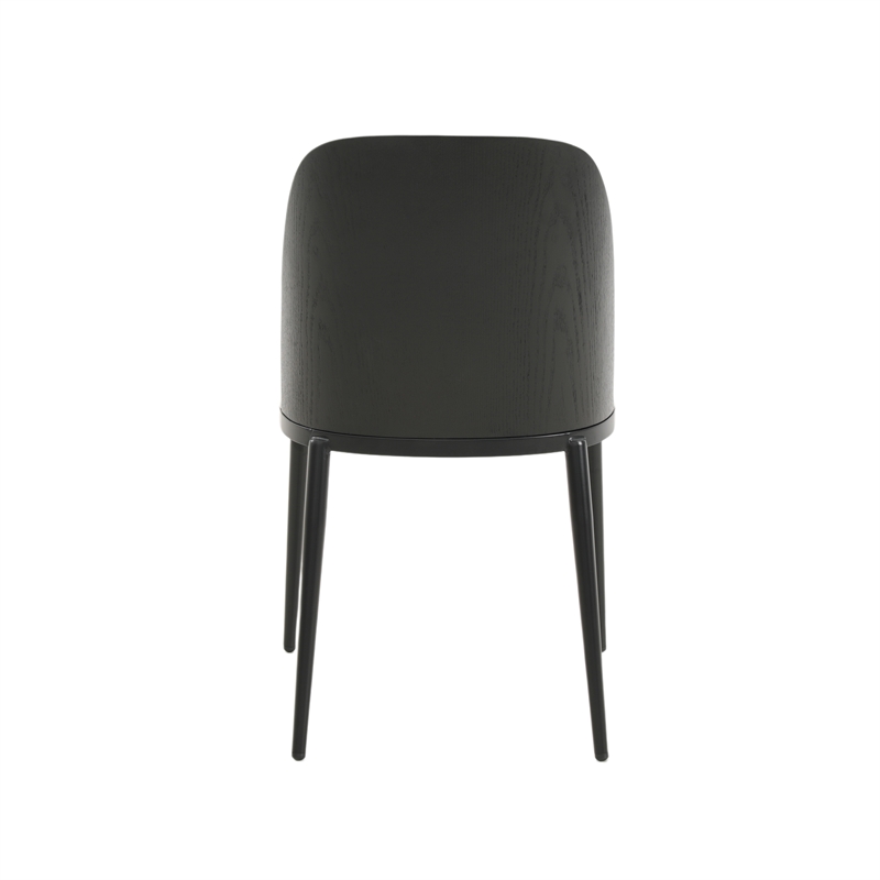 LeisureMod Tule Dining Chair with Leather Seat Set of 4 Black/White