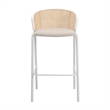LeisureMod Ervilla Bar Stool with White Powder Coated Metal Frame Set of 2 Beige