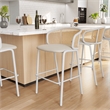 LeisureMod Ervilla Bar Stool with White Powder Coated Metal Frame Set of 2 Beige