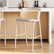 LeisureMod Ervilla Bar Stool with White Powder Coated Metal Frame Set of 2 Beige