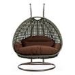 LeisureMod Outdoor Beige Wicker Hanging Double Egg Swing Chair in Brown