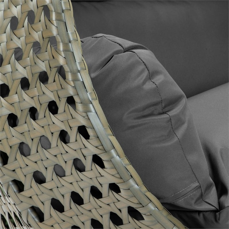 LeisureMod Outdoor Beige Wicker Hanging Double Egg Swing Chair in Dark Gray