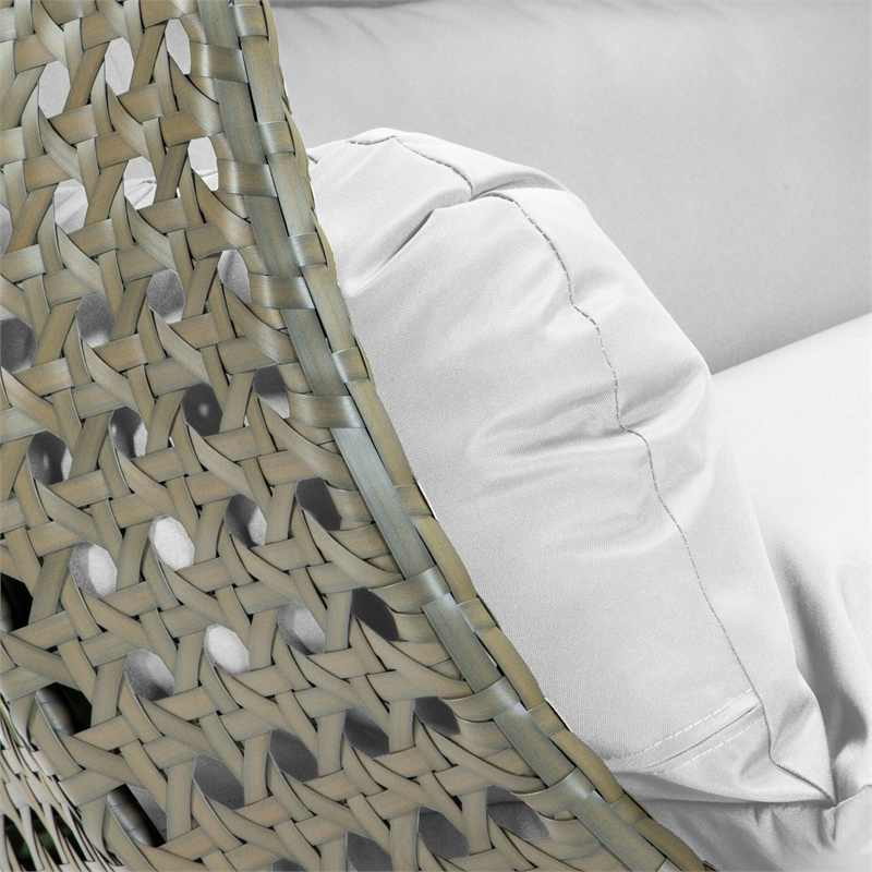 LeisureMod Outdoor Beige Wicker Hanging Double Egg Swing Chair in White