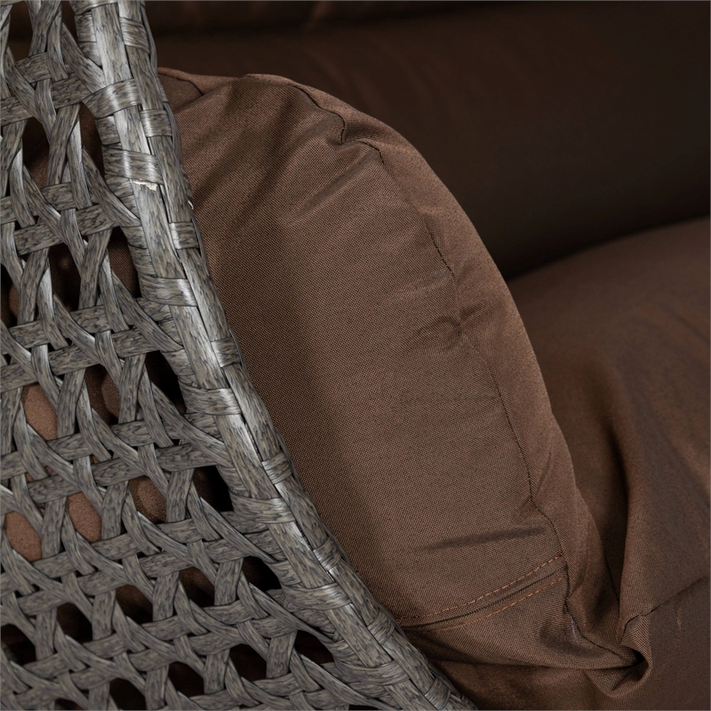 LeisureMod Outdoor Charcoal Wicker Hanging Double Egg Swing Chair in Brown