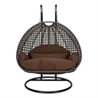 LeisureMod Outdoor Charcoal Wicker Hanging Double Egg Swing Chair in Brown