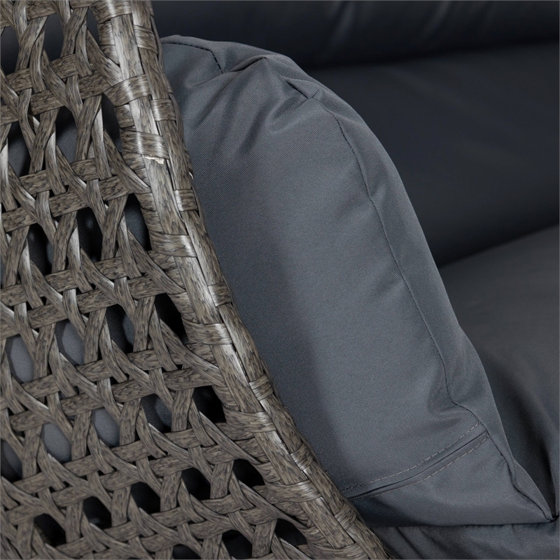 LeisureMod Outdoor Charcoal Wicker Hanging Double Egg Swing Chair in Dark Gray