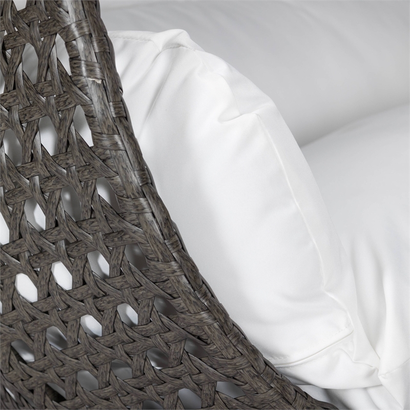 LeisureMod Outdoor Charcoal Wicker Hanging Double Egg Swing Chair in White