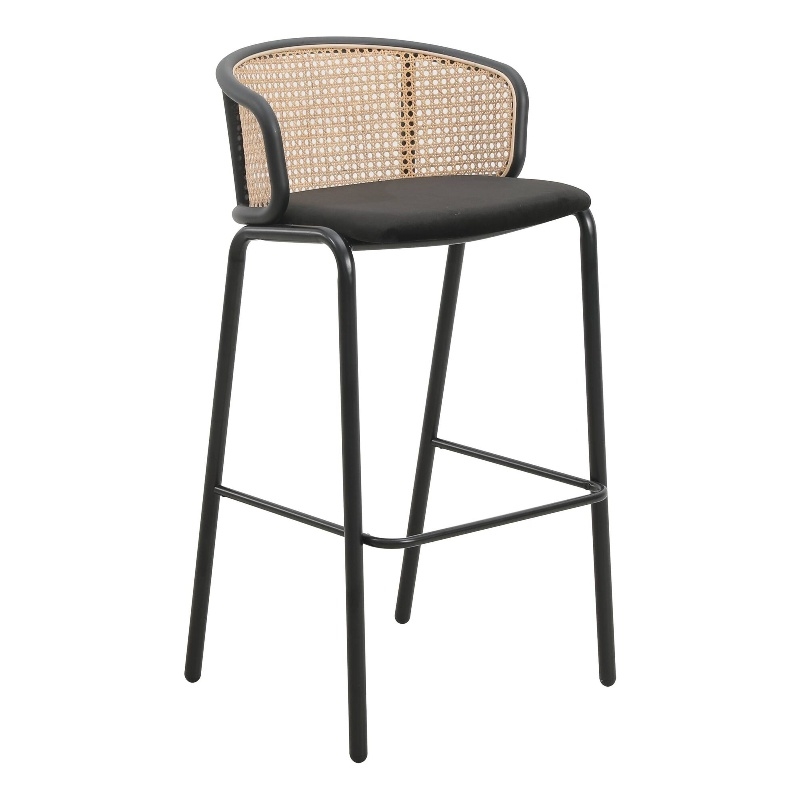 LeisureMod Ervilla Bar Stool with Black Powder Coated Metal Frame Black
