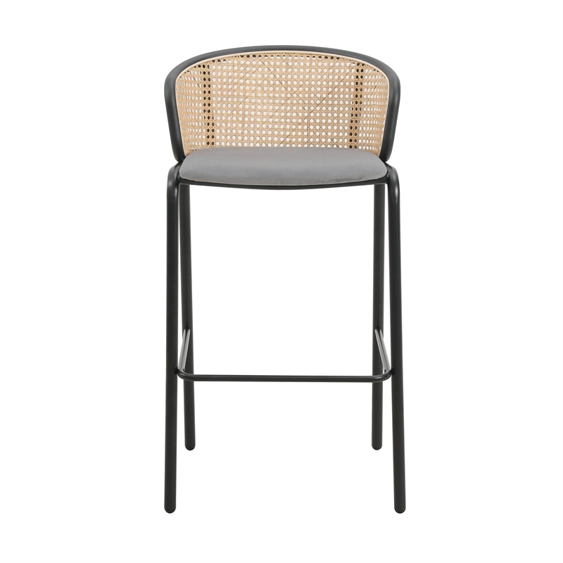 LeisureMod Ervilla Bar Stool with Black Powder Coated Metal Frame Gray