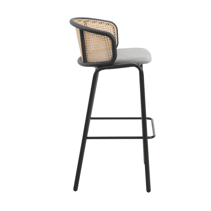 LeisureMod Ervilla Bar Stool with Black Powder Coated Metal Frame Gray