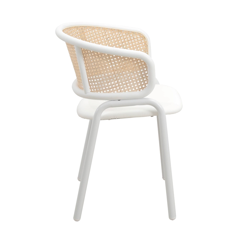LeisureMod Ervilla Dining Armchair with White Steel Base and Velvet Seat White