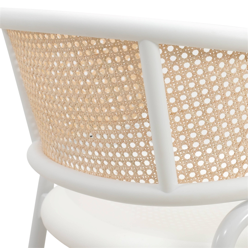 LeisureMod Ervilla Dining Armchair with White Steel Base and Velvet Seat White