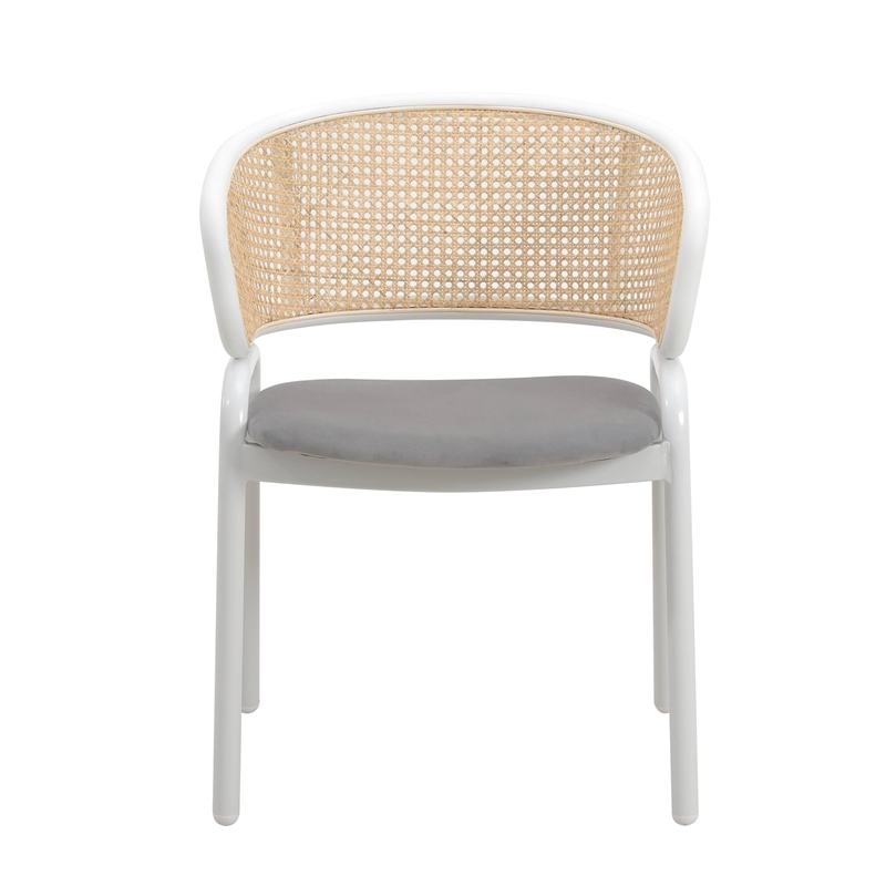 LeisureMod Ervilla Dining Armchair with White Steel Base and Velvet Seat Gray