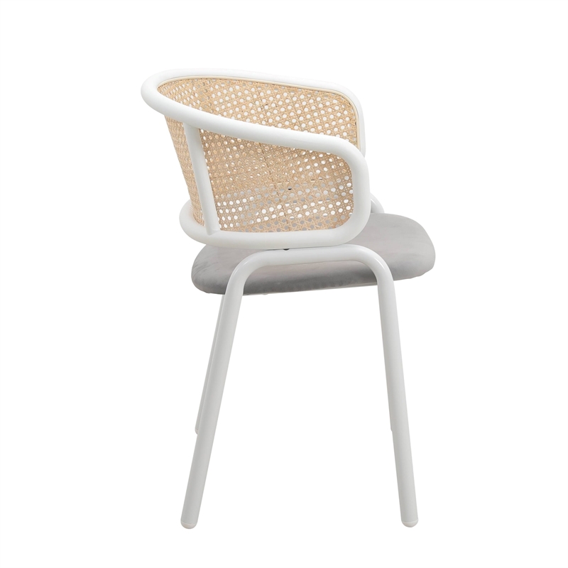 LeisureMod Ervilla Dining Armchair with White Steel Base and Velvet Seat Gray