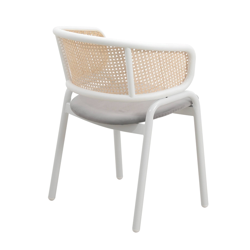 LeisureMod Ervilla Dining Armchair with White Steel Base and Velvet Seat Gray
