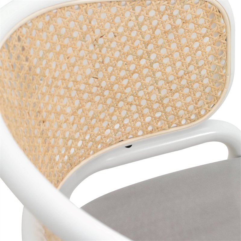 LeisureMod Ervilla Dining Armchair with White Steel Base and Velvet Seat Gray