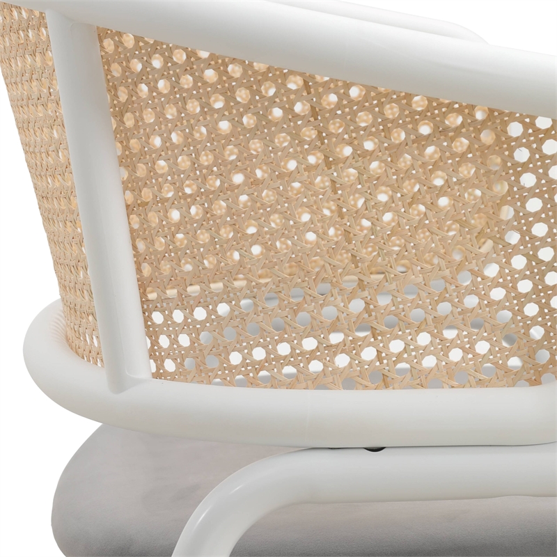 LeisureMod Ervilla Dining Armchair with White Steel Base and Velvet Seat Gray