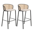 LeisureMod Ervilla Bar Stool with Black Powder Coated Metal Frame Set of 2 Beige